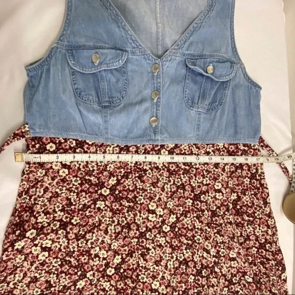 Vintage Midi Length Floral and Denim Sleeveless Dress - Picture 9 of 10
